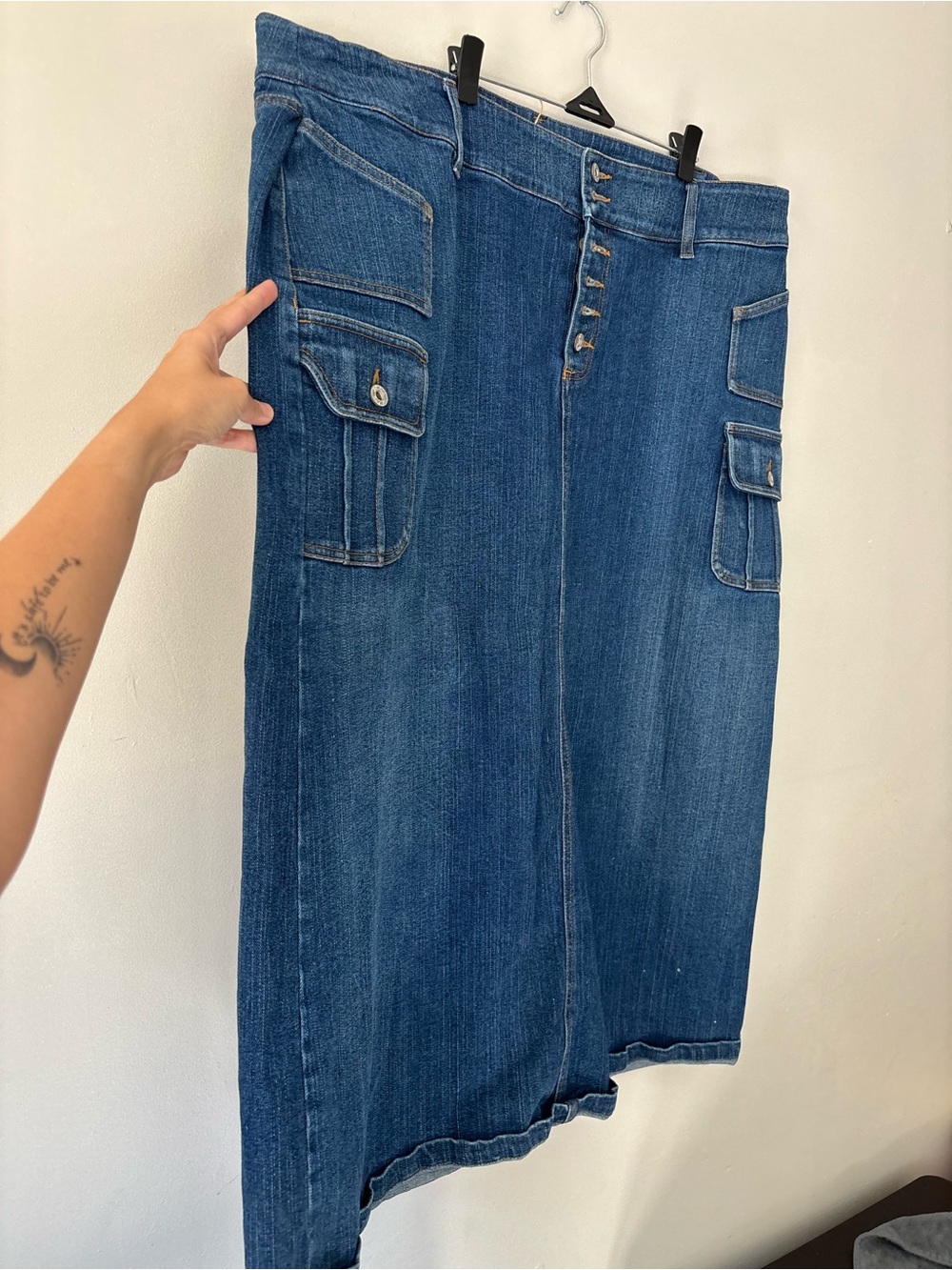 Y2K Preppy Cargo Blue Denim Straight Cargo Maxi Streetwear Plus Skirt - Size 22
